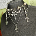 Naszyjnik Pearl Cross perełki krzyż krzyże łańcuchy stal