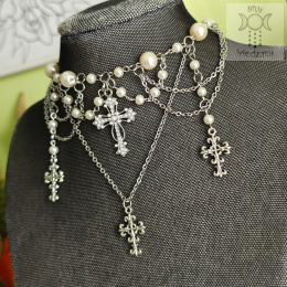 Naszyjnik Pearl Cross perełki krzyż krzyże łańcuchy stal