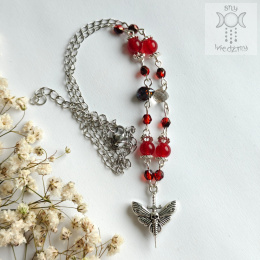 Naszyjniki Crystal Moth chalcedon czerwony kryształki ćma