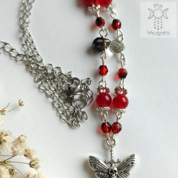 Naszyjniki Crystal Moth chalcedon czerwony kryształki ćma