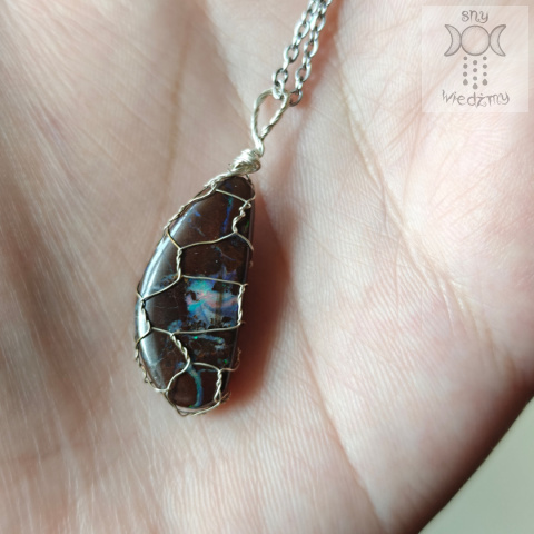 Opal Boulder naszyjnik stal pleciony jak makrama Opal Boulder naszyjnik stal pleciony jak makrama