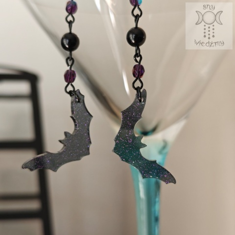 Kolczyki Glitter Bat onyks nietoperze Halloween żywica Kolczyki Glitter Bat onyks nietoperze Halloween żywica