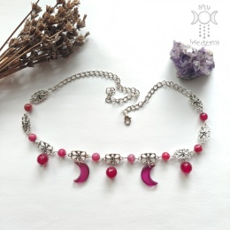 Filigranowy choker burgundowy jadeit agat księżyce moon