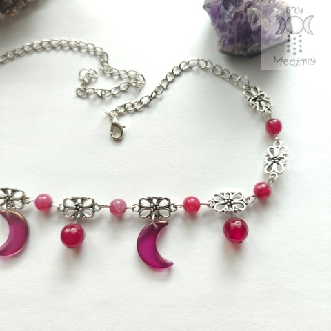 Filigranowy choker burgundowy jadeit agat księżyce moon Filigranowy choker burgundowy jadeit agat księżyce moon