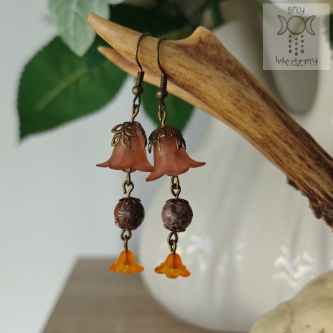 Kolczyki Lilia basic brązowe obsydian śnieżny brązowy kwiaty kwiatki fairy Kolczyki Lilia basic brązowe obsydian śnieżny brązowy kwiaty kwiatki fairy