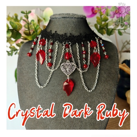 Kolia Crystal Dark Ruby chalcedon czerwony koronka choker naszyjnik