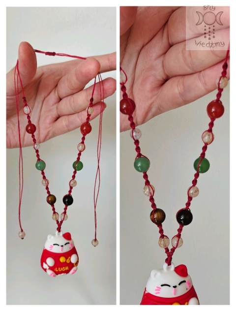 Lucky Cat kot na szczęście i dobrobyt cytryn awenturyn tygrysie oko karneol makrama Makramowy naszyjnik Lucky Cat kot na szczęście i dobrobyt cytryn awenturyn tygrysie oko karneol makrama Makramowy naszyjnik