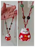 Lucky Cat kot na szczęście i dobrobyt cytryn awenturyn tygrysie oko karneol makrama Makramowy naszyjnik