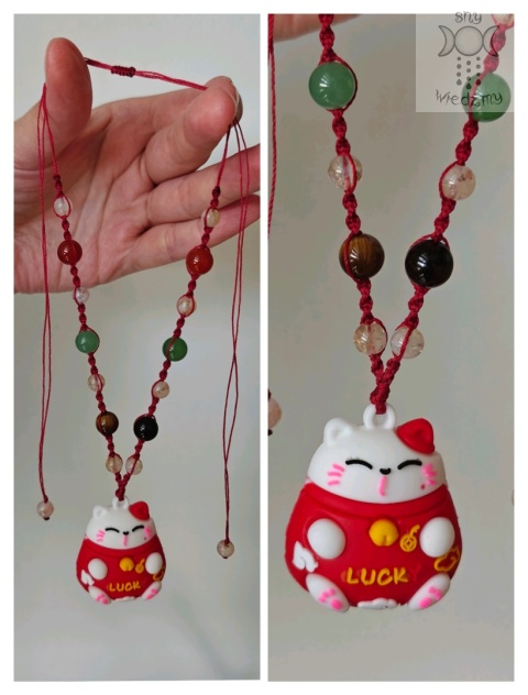 Lucky Cat kot na szczęście i dobrobyt cytryn awenturyn tygrysie oko karneol makrama Makramowy naszyjnik Lucky Cat kot na szczęście i dobrobyt cytryn awenturyn tygrysie oko karneol makrama Makramowy naszyjnik