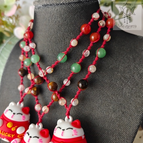 Lucky Cat kot na szczęście i dobrobyt cytryn awenturyn tygrysie oko karneol makrama Makramowy naszyjnik Lucky Cat kot na szczęście i dobrobyt cytryn awenturyn tygrysie oko karneol makrama Makramowy naszyjnik