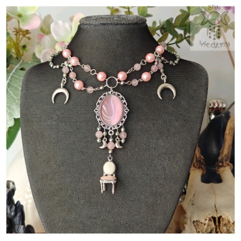 Kolia Moon Princess kwarc różowy hematyt naszyjnik w kolorze srebrnym Kolia Moon Princess kwarc różowy hematyt naszyjnik w kolorze srebrnym