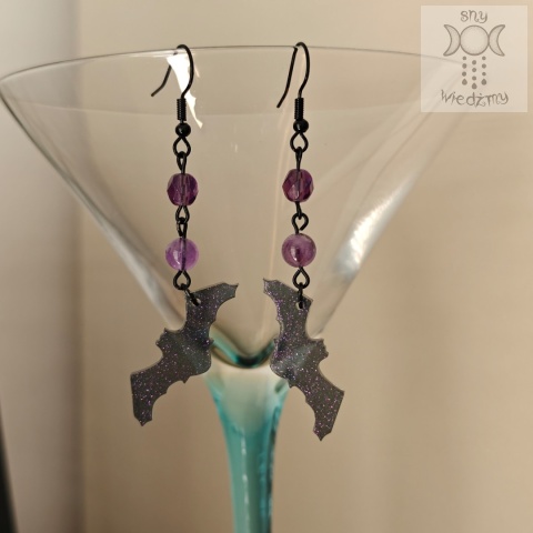 Kolczyki Glitter Bat ametyst nietoperze Halloween żywica Kolczyki Glitter Bat ametyst nietoperze Halloween żywica