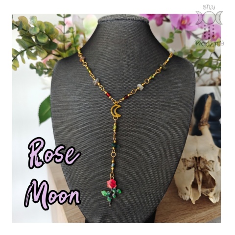 Naszyjnik Rose Moon agat indyjski księżyc róża
