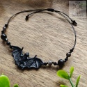 Bransoletka Bat Tears obsydian srebrzysty nietoperz Black Dark goth