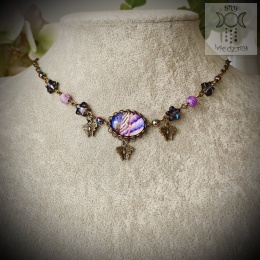 Choker Lavender Agat smoczy hematyt lawenda motyle ćmy braz