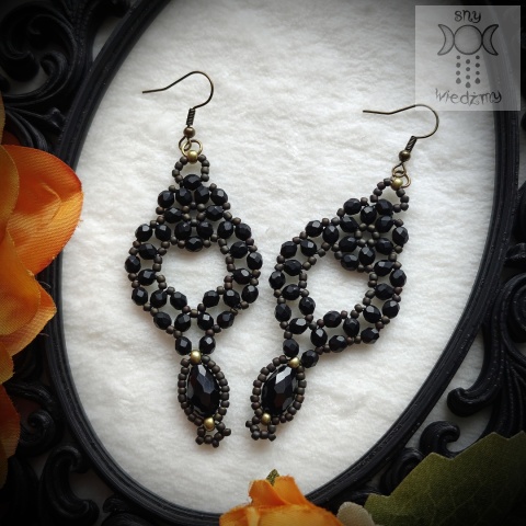 Kolczyki Satin Dark czarne brąz koraliki goth gothic beading