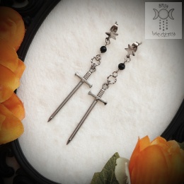 Kolczyki Turmaline Sword stal czarny turmalin miecz sztyfty