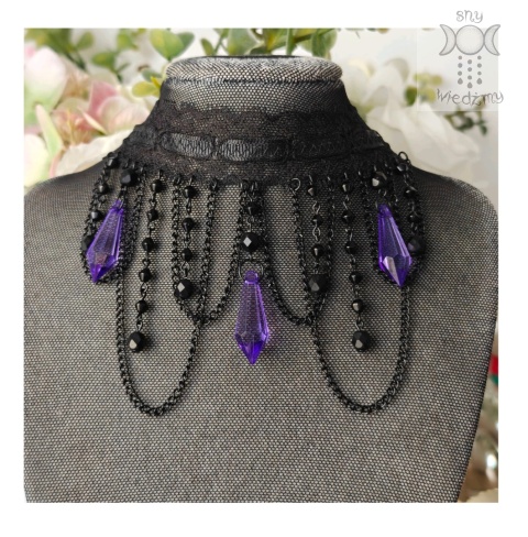 Kolia Lace Crystal black violet kryształki goth gothic