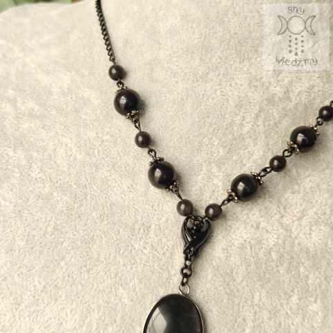 Naszyjnik Black Pearl Crystal kocie oko Bat nietoperz