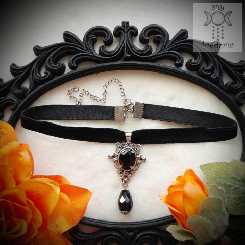 Choker Dynasty Czarny kryształki goth