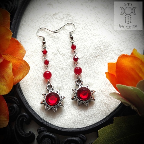 Kolczyki Crystal Sun ruby chalcedon słońce
