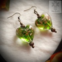 Kolczyki Olivine Heart Serca szklane brąz lampwork