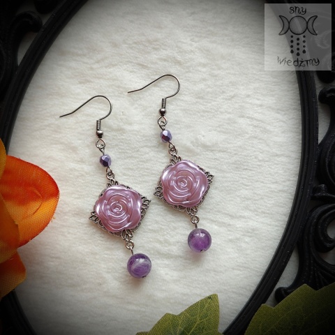 Kolczyki Pastel Roses Violet alternative witchy ametyst