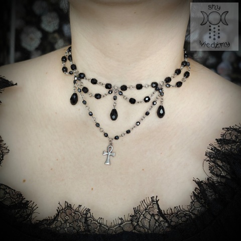 Naszyjnik Crystal Ankh stal krzyż egipski kryształki kolia