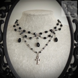 Naszyjnik Crystal Ankh stal krzyż egipski kryształki kolia