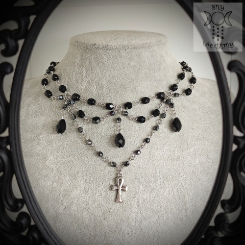 Naszyjnik Crystal Ankh stal krzyż egipski kryształki kolia