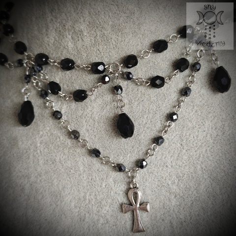 Naszyjnik Crystal Ankh stal krzyż egipski kryształki kolia
