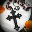 Naszyjnik Flower Cross Dark długi Krzyż onyks goth Gothic gotycki